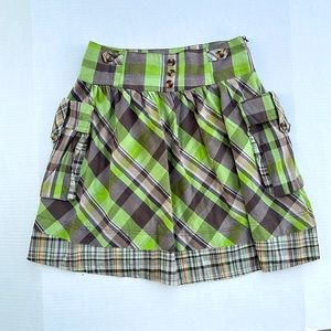 Plaid green and brown Cargo Skirt Medium